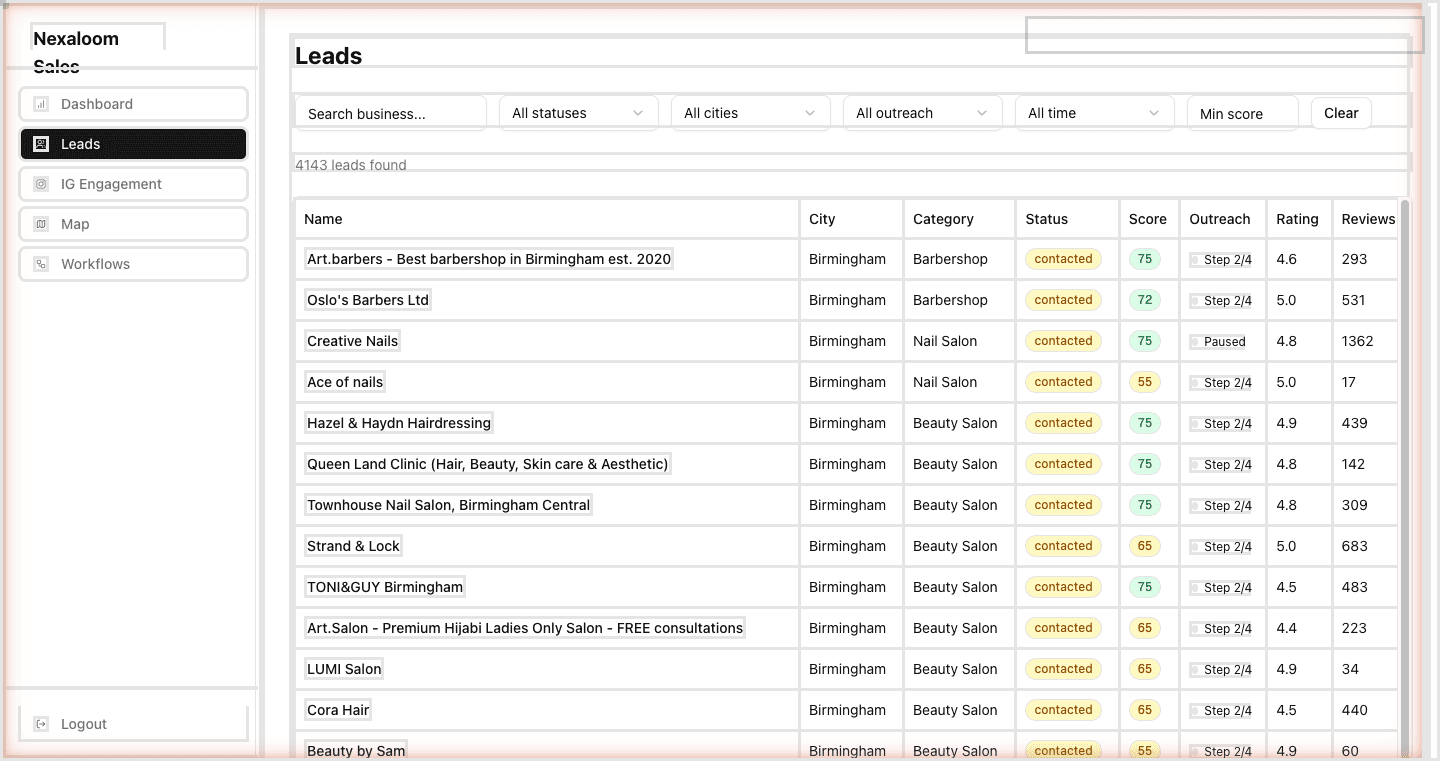 Leads Table — Filter, search, and manage all your leads